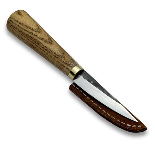 Image of Sharky Whittling Knife - Hand-Forged Sloyd Wood Carving Tool - 2.95 in (7.5 cm) Blade with Leather Sheath - Professional Whittle Knife for Fine Detail & Rough Cuts