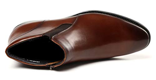 Santimon Mens Ziper Casual Dress Boots Leather Formal Men Chelsea Boot Slip On Shoes Black Tan4