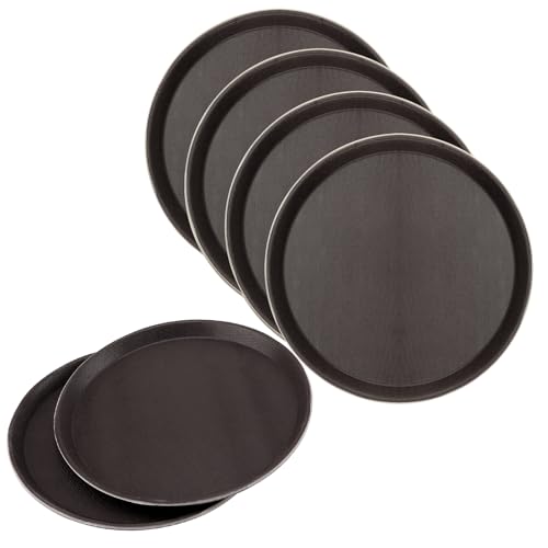 NAMYEUT 6 Unidades de Bandeja Redonda de Plástico para Camareros de 28 cm, Antideslizante, para Cocina, Cafetería, Panadería, Restaurante, Color marrón