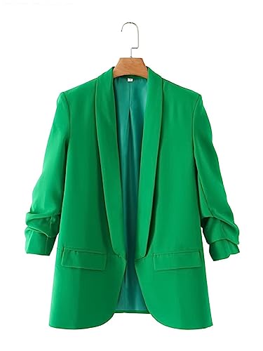 Women Fashion Solid Color Notched Collar Blazer Coat2