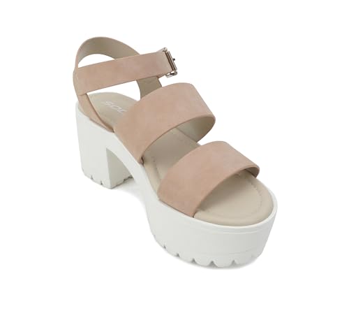 Image of Soda ACCOUNT ~ Women Open Toe Two Bands Lug sole Fashion Block Heel Sandals with Adjustable Ankle Strap