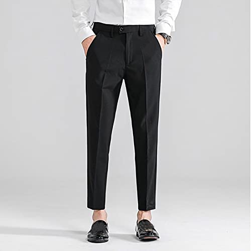 Pants Ankle-Length Pleated Casual Solid Trousers Suit Men's Pocket Zipper Pants Men's Pants (Black, XL)3