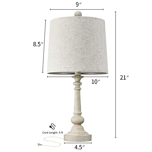 Pokat 21" Retro Style Farmhouse Table Lamp Sets Of 2 For Living Room Bedroom Rustic Bedside Nightstand Lamp Linen Washed #TOP5