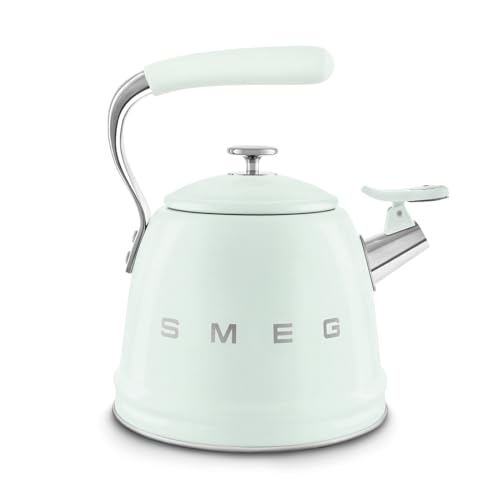 Image of SMEG Stovetop Whistling Kettle - 50s Retro Style, 2.3 Liter (10 Cup / 2.4 Quart) Stainless Steel Tea Kettle with Iconic Design & Whistle - Premium Kitchen Statement Piece-Pastel Green
