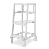 Torre de Aprendizaje para niños, Silla de Aprendizaje para bebés, Silla para niños, Regulable en Altura, Torre de Aprendizaje Montessori a Partir de 1 año, Taburete con riel de Seguridad, Blanco