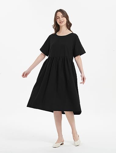 Minibee Women's Linen Tunic Summer Dress Casual Midi Dresses with Pockets2