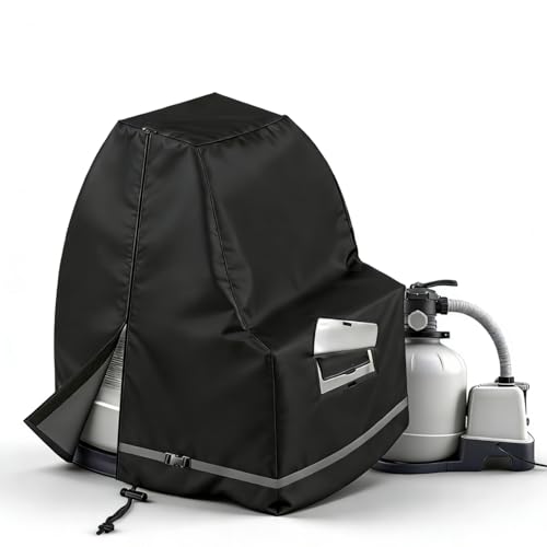 Universal Sand Filter Pump Cover Heavy-Duty 600D Oxford Black | fits 1216 inch Above-Ground Pool Filters | Waterproof UV-Resistant Zipper + Buckle Closure All-Season