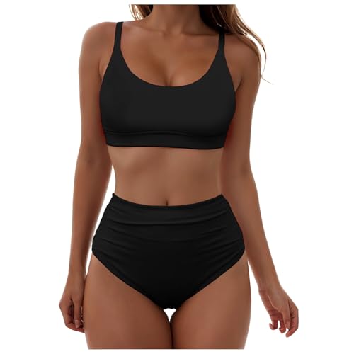 Bikini de cintura alta para mujer, tirantes trenzados con parte inferior reversible, conjunto de bikini de dos piezas para mujer, traje de baño de dos piezas para mujer, trajes de baño de un hombro