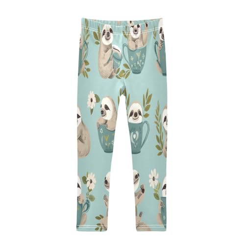 Bolaz Toddler Girls Leggings Printed Yoga Pants Leggings Green Cup Sloth for Kids