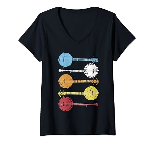 Damen Banjo Musik Banjospieler Bluegrass Country Musik Banjo T-Shirt mit V-Ausschnitt