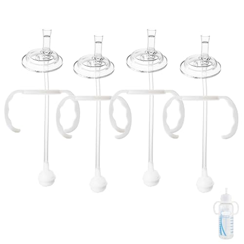 Straw Sippy Cup Conversion Kit for Dr Brown Narrow Nack Baby Bottles Soft top and Weighted Ball Transition Cup Kit with Handles Set of 4