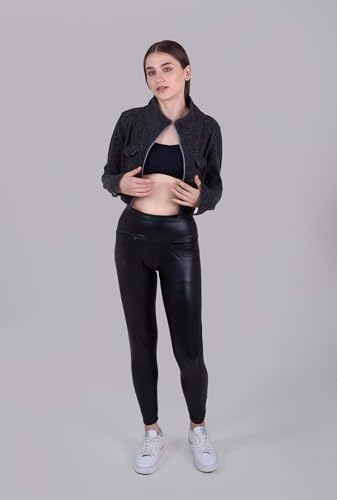 Image of Keepfit Women's Black Faux Leather high Waisted Pocket Legging