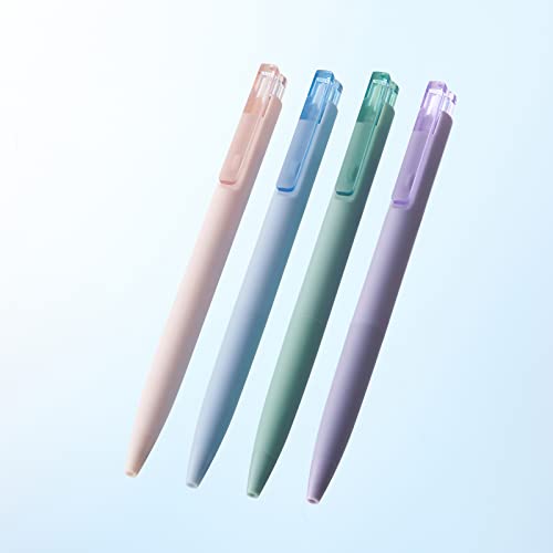 Image of KaCo K7 Retractable Gel Ink Pens Set 4 Pieces All Black Ink, 0.5mm Fine Point Vibrant Colors Barrels