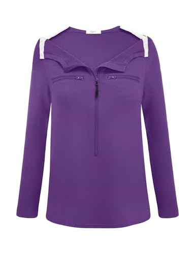 Deyeek Shirt for Shoulder Surgery Women Post Shoulder Surgery Shirts for Women Long Sleeve Chemotherapy Shirts Chemo Top Dark Purple