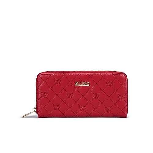 KLEIO Quilted PU Leather Wallet for Women with Zip Closure (Red) | Multiple Pockets and Slots for Cards & Cash | Everyday Use Clutch for Girls | Suitable for Travel, Office & College