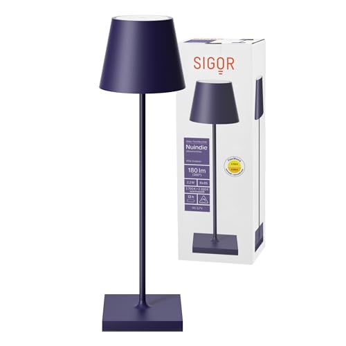 SIGOR Nuindie Dimmable LED Battery Table Lamp Indoor & Outdoor IP54 Splash-Proof Height 38 cm Rechargeable with Easy Connect 12 Hours Lighting Time Plum Blue