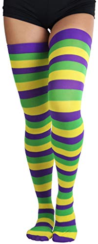 Image of ToBeInStyle Women's Vibrant Horizontal Wide Striped Thigh High Stockings