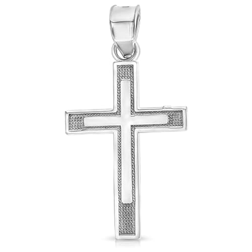 14k Yellow or White Gold Double Cross Pendant for Men and Women - Real Charm - Confirmation Christening Baptism - Jewerly Gift - Catholic Christian Keepsake - Religious Necklace Accessory 21mm, 0.77gr