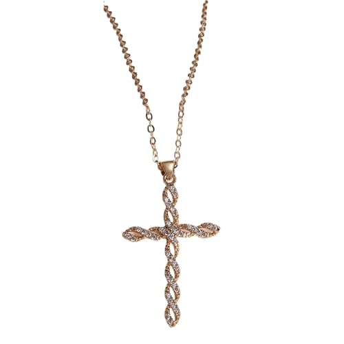 Crystal Cross Pendant Necklace, Twisted Infinity Design, Silver and Gold Chain Options
