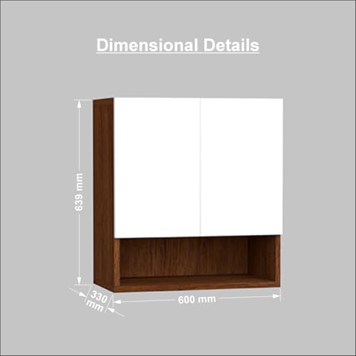 Image of 2 Door Multipurpose Wall Mounted Cabinet with Adjustable & Fixed Shelf | Storage for Kitchen, Bathroom, Office & Living Room | Assembly-DIY | Color-Cherry Pine & White | Size-60x33x63.8 Cm
