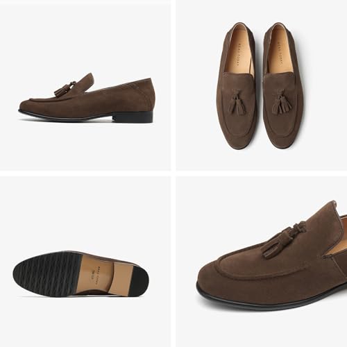 BEAU TODAY Loafers for Men, Genuine Leather Suede Loafers, Lightweight Slip-on Mens Flat Moccasins, Casual Men's Penny Loafers Driving Shoes Coffee US 8.5 by BEAU TODAY - Used condition - Image 3