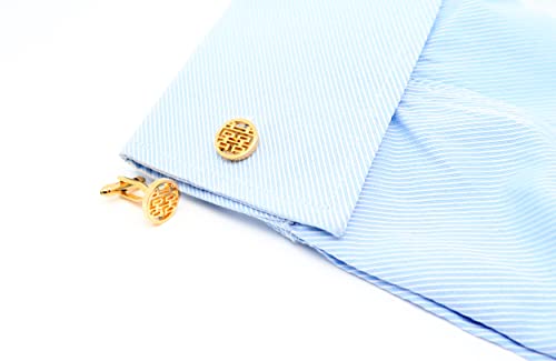 Jonwo Double Happiness Cufflinks In A Gift Box Chinese Wedding Shuangxi Cuff Links Jewelry For Traditional Wedding Party Gift (Round 14K Gold Plated Cufflinks) #TOP1