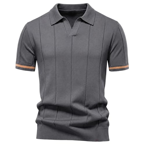 T-shirt tricoté pour homme avec col en gris foncé taille L coupe ample