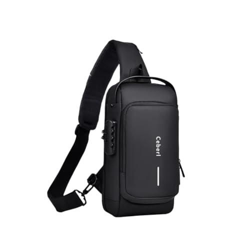 Crossbody Anti-Theft Sling Bag for Men Women,Casual Shoulder Backpack Waterproof Chest Daypack with USB Charging Hole (Black)