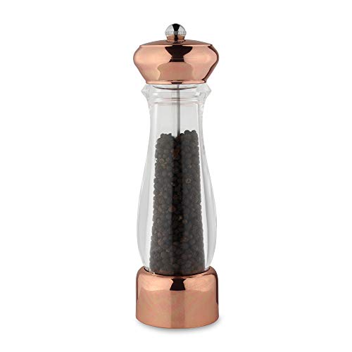 Salt or Pepper Mill Copper & Acrylic, Durable Ceramic Grinding Mechanism Scandinavian BPA Free 6 cm x 6 cm x 21 cm