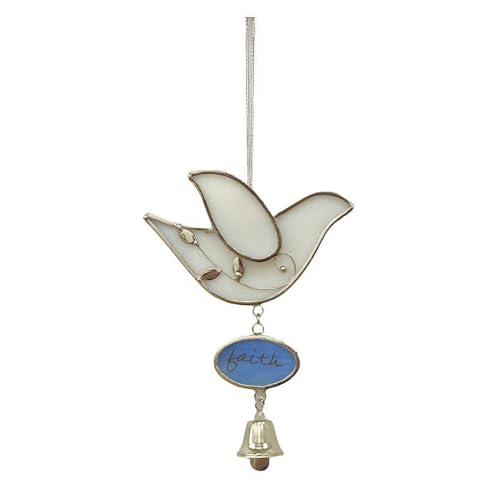 Stained Glass White Dove Faith Suncatcher with Bell
