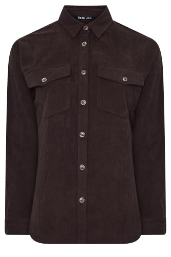 Image of Yours Curve Chocolate Brown Corduroy Drop Shoulder Shirt - Women's - Plus Size Curve