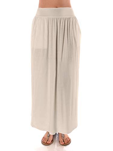 DFF Shop Women's High Waist Shirring Maxi Skirt with Pockets (Size: S - 5X)2