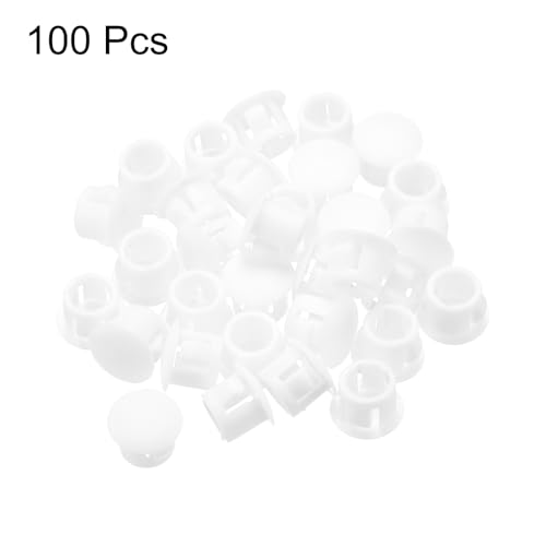 Image of MECCANIXITY 100PCS 7mm(1 /4 inch) White Plastic Hole Plugs, Flush Type Panel Hole Plugs Insert End Caps for Locking Hole Tubes Furniture Cabinet