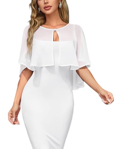 Womens Chiffon Shawl Wraps Shrug for Evening Dress Wedding Cape Bolero Flapper Party Cover Up White One Size