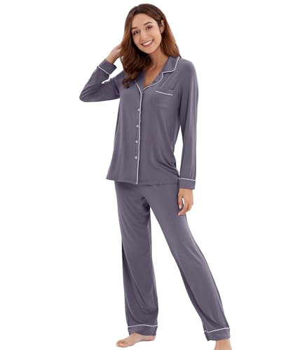 Image of WiWi Viscose from Bamboo Women's Pajamas Set Super Soft Button Down Top and Pants Sleepwear Cooling Pjs S-3X