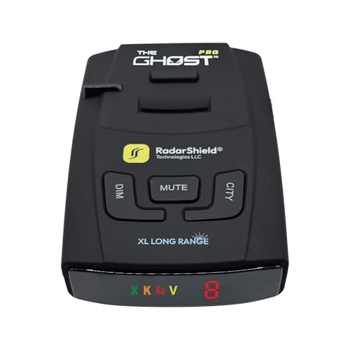 RadarShield Advanced Radar Detector for Cars, Ghost Pro Radar & Laser Detector with Long Range Detection, IVT Filtering, Laser Detection, Mute & Dim Buttons, Includes Mount & 12V Adapter, Black