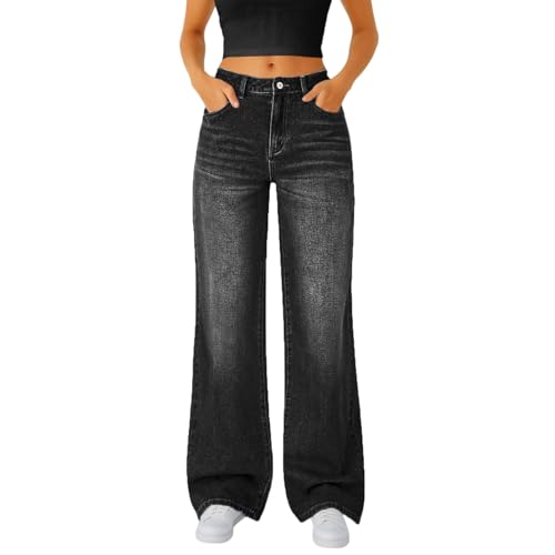 Straight Leg Jeans for Women High Waist Stretchy Flare Jeans Petite Lightweight Boyfriend Casual Trousers with Pockets2