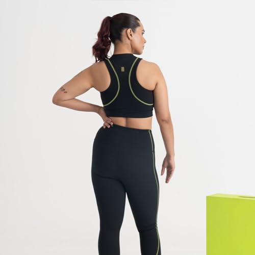 Image of HUNNIT 2 in 1 Sports Bra Crop Top for Women with Front Zipper| High Neck Racerback Sports Bra| Medium Coverage| Lightly Padded| Stretchable Sports Bra for Gym Workout| Sweat Wicking Fabric