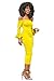 Corala Women Off Shoulder Ruffle Long Sleeve Bodycon Party Midi Dress,Yellow,XLarge