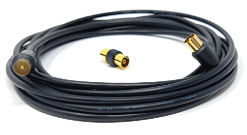 DRUT 5m TV RF Right Angle Male to Male Aerial Antenna Coaxial Cable With Female to Female Coupler Gold Connectors 75 ohm