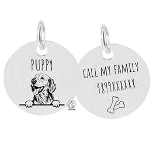 PAWPRO HANDMADE Customized Pet ID Tags: Engraved Personalized Collar Tags for Dogs, Cats, Puppies, and Horses – Classic Tag with Breed Face (Round Shape)
