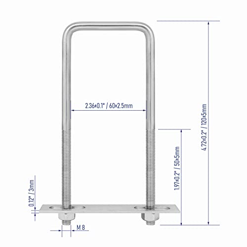 Image of 4 Sets 304 Stainless Steel Square U-Bolts 2.36 inch(60mm) Inner Width, 4.72 inch(120mm) Length Stainless M8 with Nuts, Frame Plate, Accessories for Automobiles Trailer, Boat Trailer Industrial Parts
