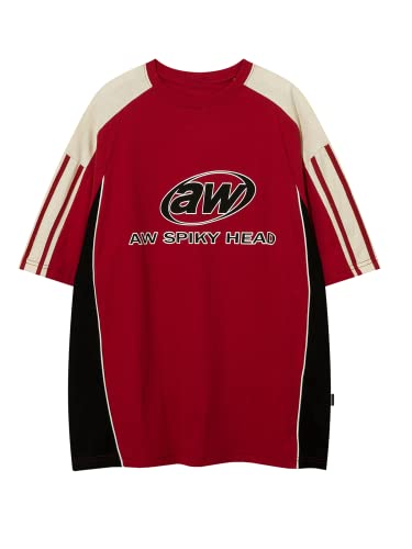 Vamtac Men's Short Sleeve Raglan Tees Color Block Letter Print Graphic Vintage Casual Summer Steetwear Tee Tops Unisex