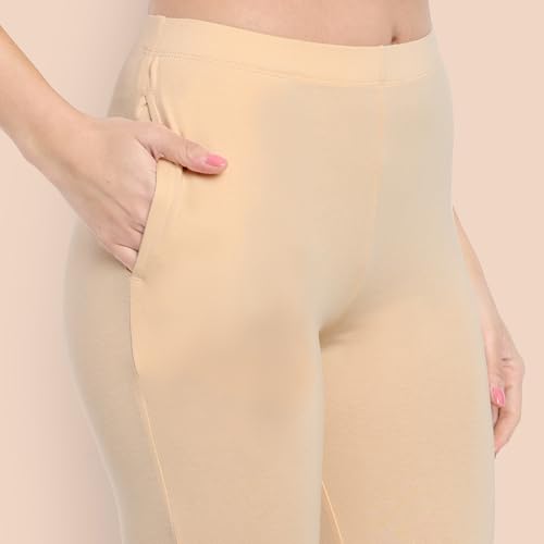 Image of ONE SKY Women Full Length Leggings | Cotton Modal Spandex Blend | High Waist Stretchable & Bio-Washed Fabric | Colour-Lock Technology | Comfortable Leggings for Women