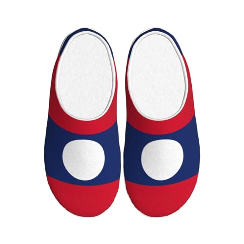 Cozy Flag of Laos print Slippers Indoor and Outdoor Fuzzy House Shoes Anti-Skid Sole Gifts for Women Indoor Scuff