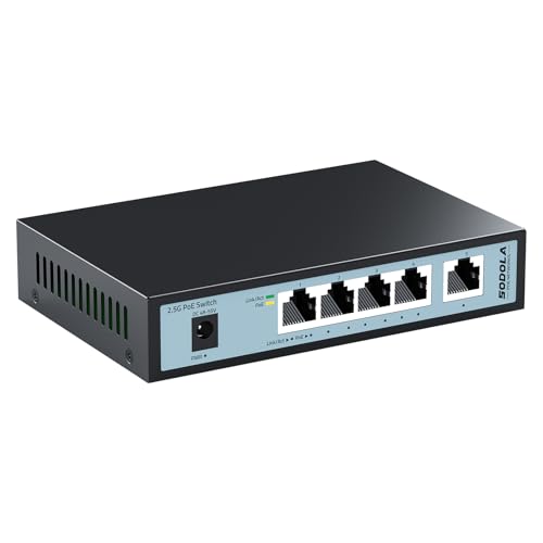 Image of SODOLA 2.5Gb PoE Switch, 4-Port 2.5G PoE+ Unmanaged Switch with 1-Port 2.5G Uplink, 65W Total Power, IEEE802.3af /at, Plug & Play, Fanless Quiet, for IP Camera /Access Point /VoIP