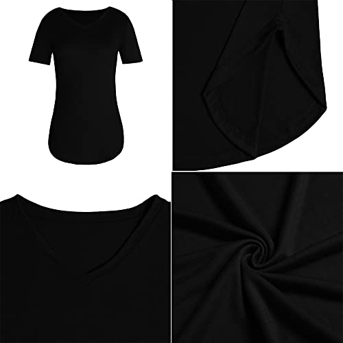 Damen-Oberteile-Sport-T-Shirt-Kurzarm-Laufshirt-V-Ausschnitt-Casual-Locker-Basic-Shirt-Tunika-Tops-Lose-Kurzaermeliges-Einfarbiges