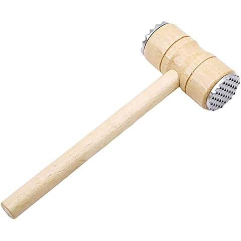 Meat Tenderizer Hammer Wooden Steak Double Sided Stainless Steel Teeth Mallet Kitchen Tool Heavy Duty Sturdy Comfortable Grip & Durable for Tenderize Meat, Beaf, Chicken & Fish Cover