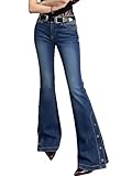 EMMIOL Bell Bottom Jeans for Women Flare Mid Rise Stretch Boyfriend Button Bootcut Denim Pants 2025 Trendy