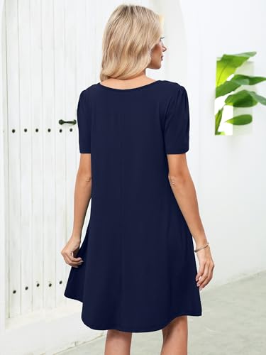 Image of Heymoments Women's Short Sleeve Crewneck Sundress Summer Casual A-Line Beach Dress with Pockets S-2XL